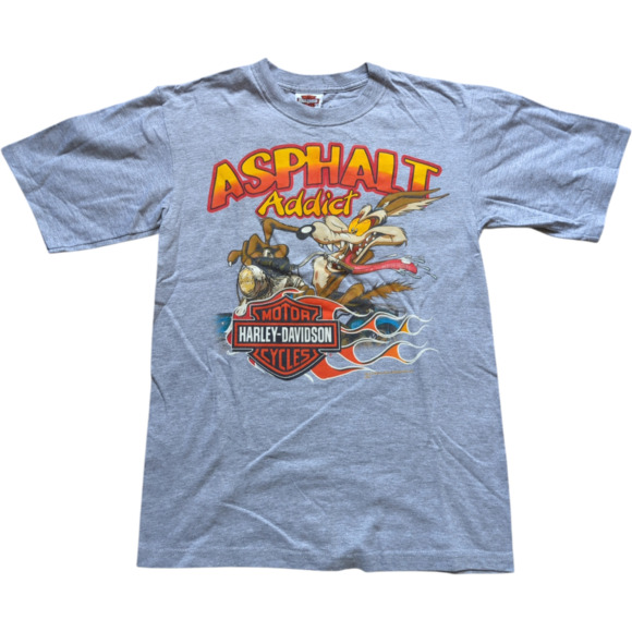 Vintage Harley Davidson Wile E. Coyote‎ Asphalt Addict Grey T Shirt Sz Small - Picture 1 of 8